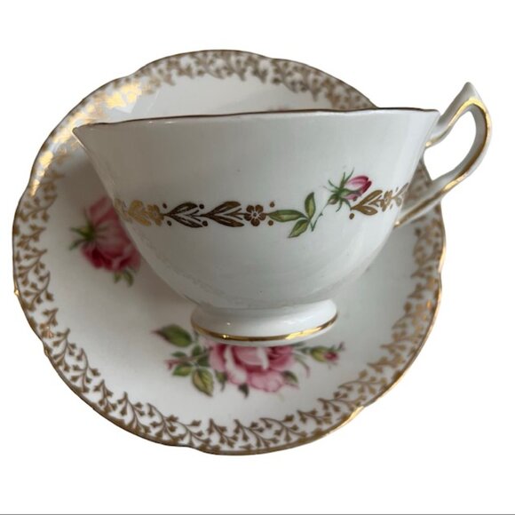 Vintage Collingwood Fine Bone China Tea Cup & Saucer Mauve Pink Roses w/ Gold - Picture 10 of 12
